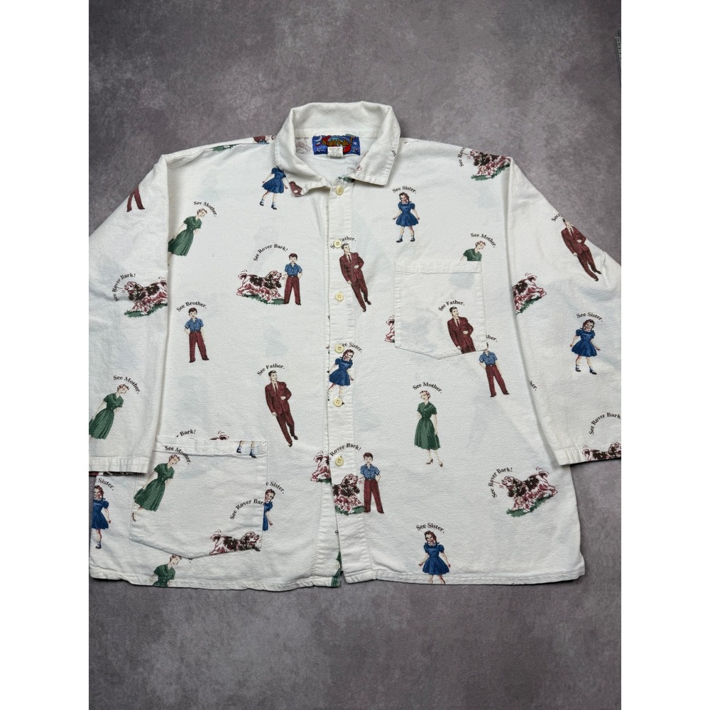 VTG PJ Salvage Night Pals Cotton Flannel‎ Pajama Shirt Adult M Button Retro USA